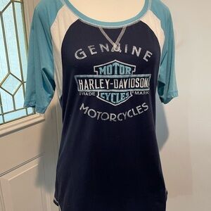 Harley-Davidson Blue Raglan 3/4 Sleeve Graphic T-Shirt